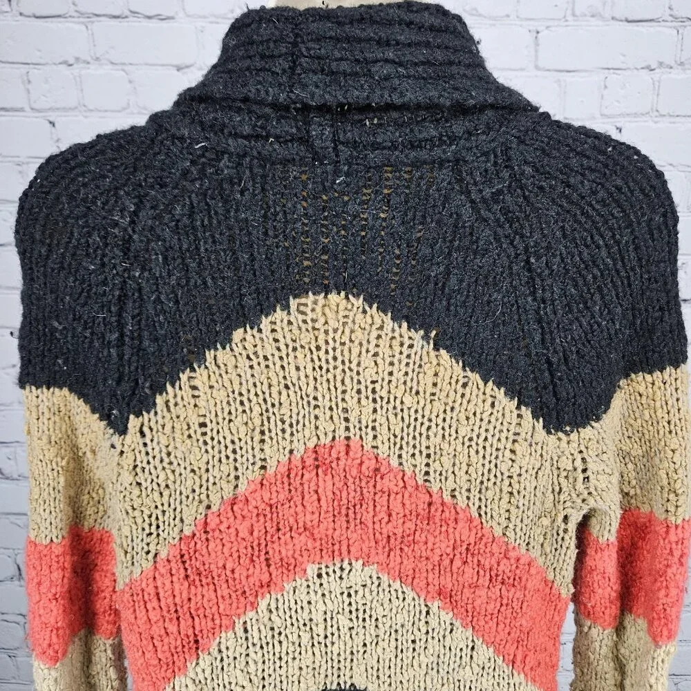 Free People Multicolor Wool Blend Shawl Collar Chunky Knit Cardigan Sweater S